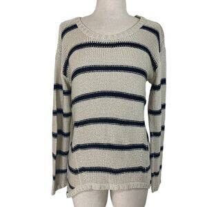 Quinn cream black striped sweater ladies small hi low long sleeve round neck
